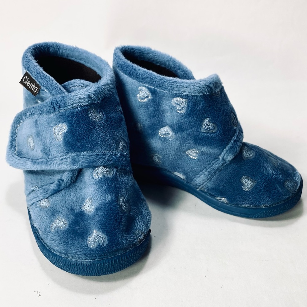 Cienta Toddler Slipper Booties Velcro Blue Heart Pattern 23 (US 6.5 Toddler)